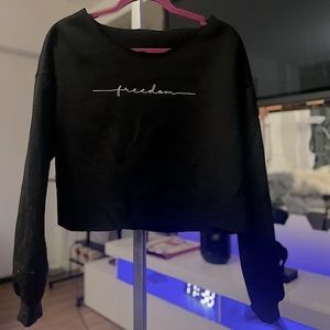 Shein Black Sweater “Freedom” print wide neck cut